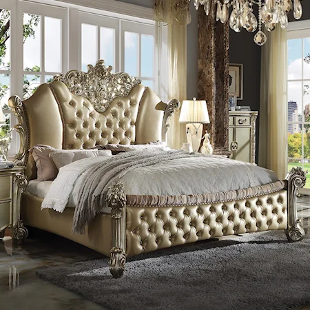 Traditional Upholstered Queen Bed with Button Tufting